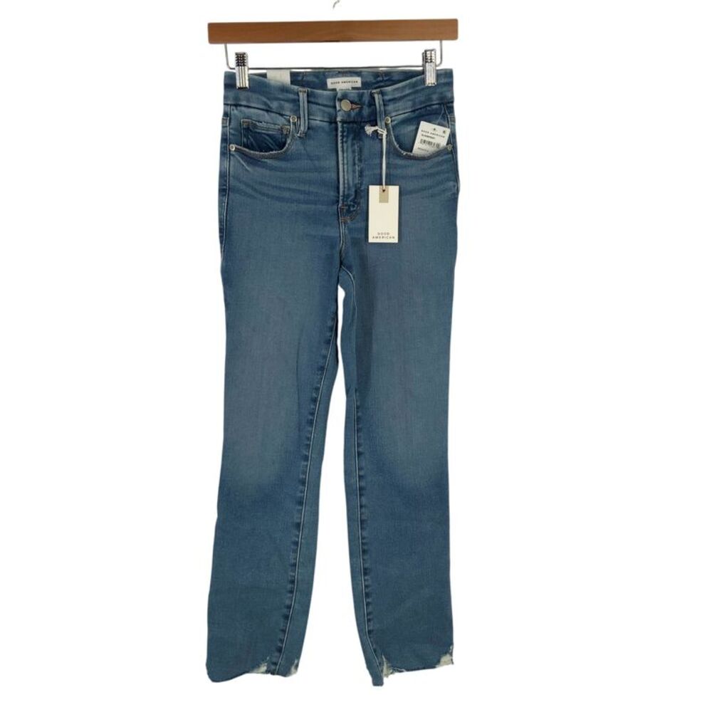 Good American Soft Tech Good Legs High Rise Ankle Straight Jeans Blue 24
